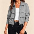 thumbnail image 5 of TGSLY Women's Safari Cropped Jackets Casual Collared Button-Down Long Sleeve Coat Loose Drawstring Hem Solid Color Utility Jacket with Pockets L, 5 of 10