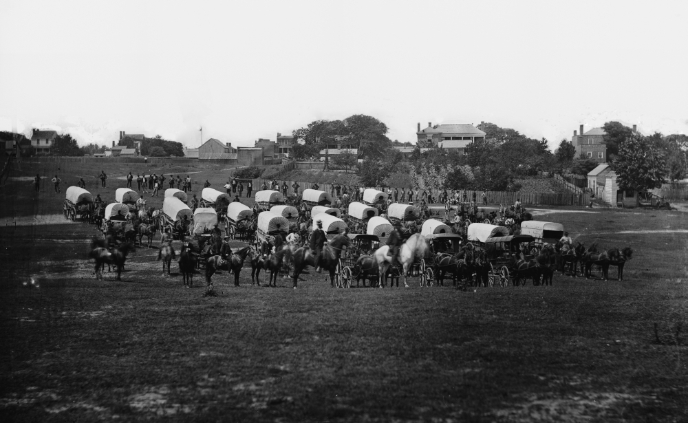 The Civil War. Wagon Train Of Military Telegraph Corps Near Richmond