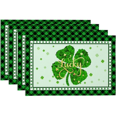 

Happy Easter Placemats Set of 4 Easter Bunny Colorful Eggs Wood Grain Place Mats Heat Resistant Waterproof Cloth Placemat for Kitchen Dining Table Easter Party Decorations 12 X 18 Inch