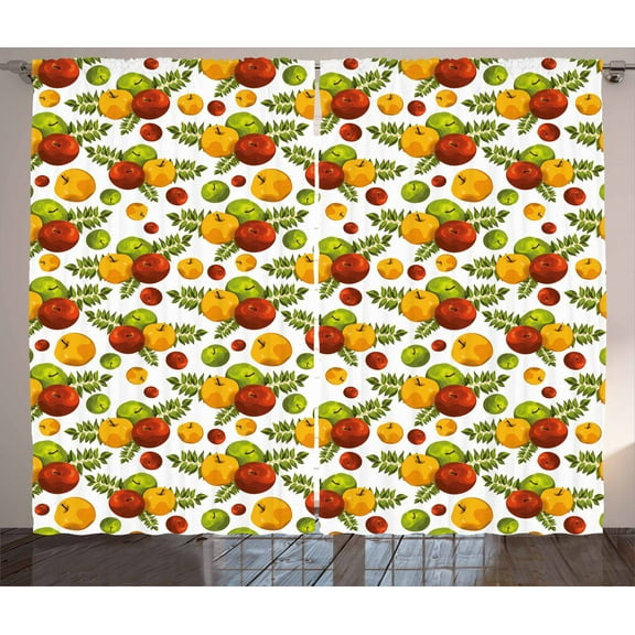 Ambesonne Fruits Curtains 2 Panel Set, Autumn Harvest Season Theme, 108" x 63", Burnt Sienna and Yellow