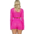 thumbnail image 6 of KOMOO Women Two Pieces Knitted Shorts Set Striped Plain Long Sleeve Knit Crop Tops High Rise Shorts Outfits, 6 of 6