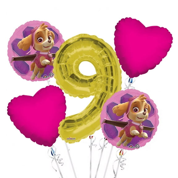 Paw Patrol Girl Balloon Bouquet 9th Birthday 5 pcs - Party Supplies