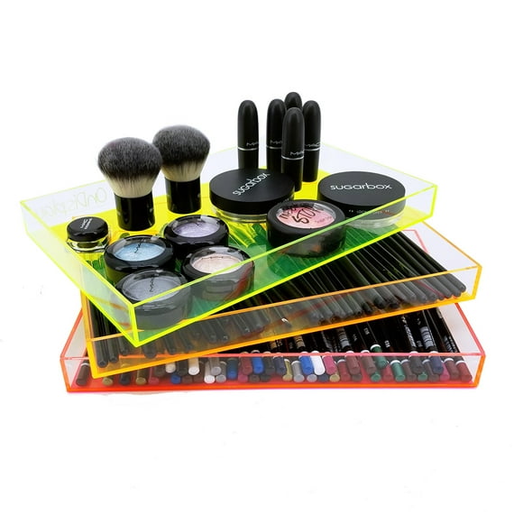 OnDisplay Electric Neon Luxe Clear Acrylic Stackable Cosmetic/Jewelry Tray - Stack of 3