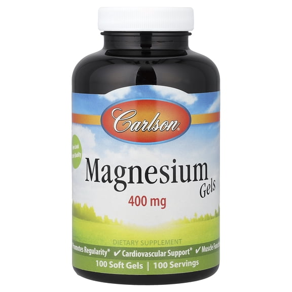 Carlson - Magnesium Gels, 400 mg of Magnesium, Heart Health, Bowel Function, 100 Softgels