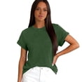 thumbnail image 6 of T Shirts Womens Crew Neck Rolled Short Sleeve Basic Summer Tops 2026 Casual Tees Dark Green XL, 6 of 6