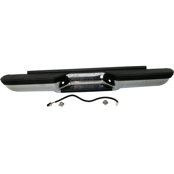 Step Bumper Compatible with GMC C/K 1500 P/U 1988-1999 Assembly Chrome Steel with Impact face strip and OE Type Bracket Stepside