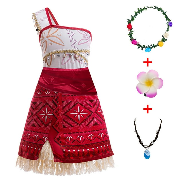 HAWEE Robe Princesse Moana 2 pour Filles Cosplay Aventure Films Costumes de Héros avec Perruque Tenues pour Halloween