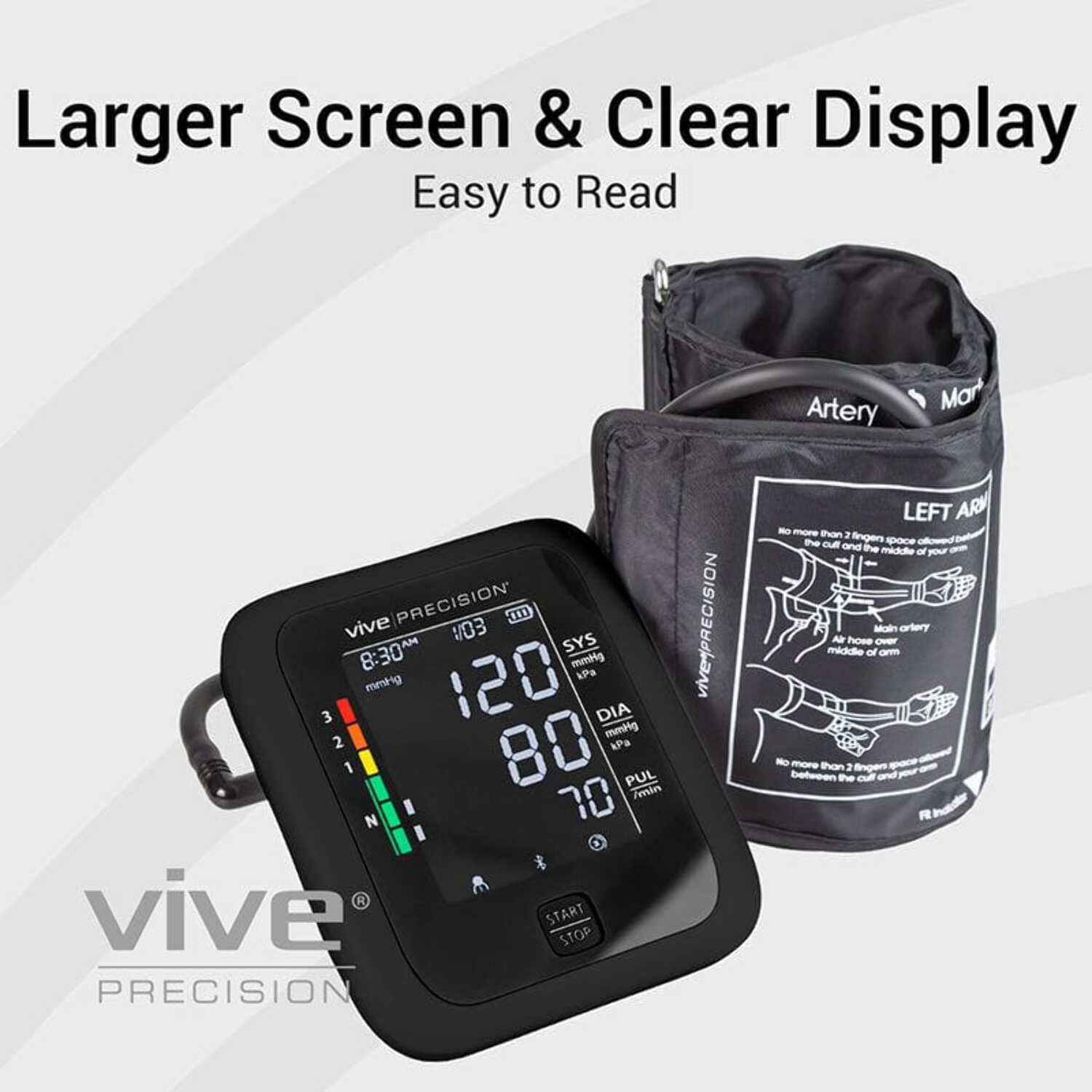 Vive Precision Upper Arm Blood Pressure Monitor (Model: BT-S) – Includes App for iOS & Android Compatibility