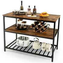 YYAo Kitchen Storage Baker's Rack,3 Shelves Kitchen Island Industrial Prep Table with Bottom Wine Rack-Rustic Brown