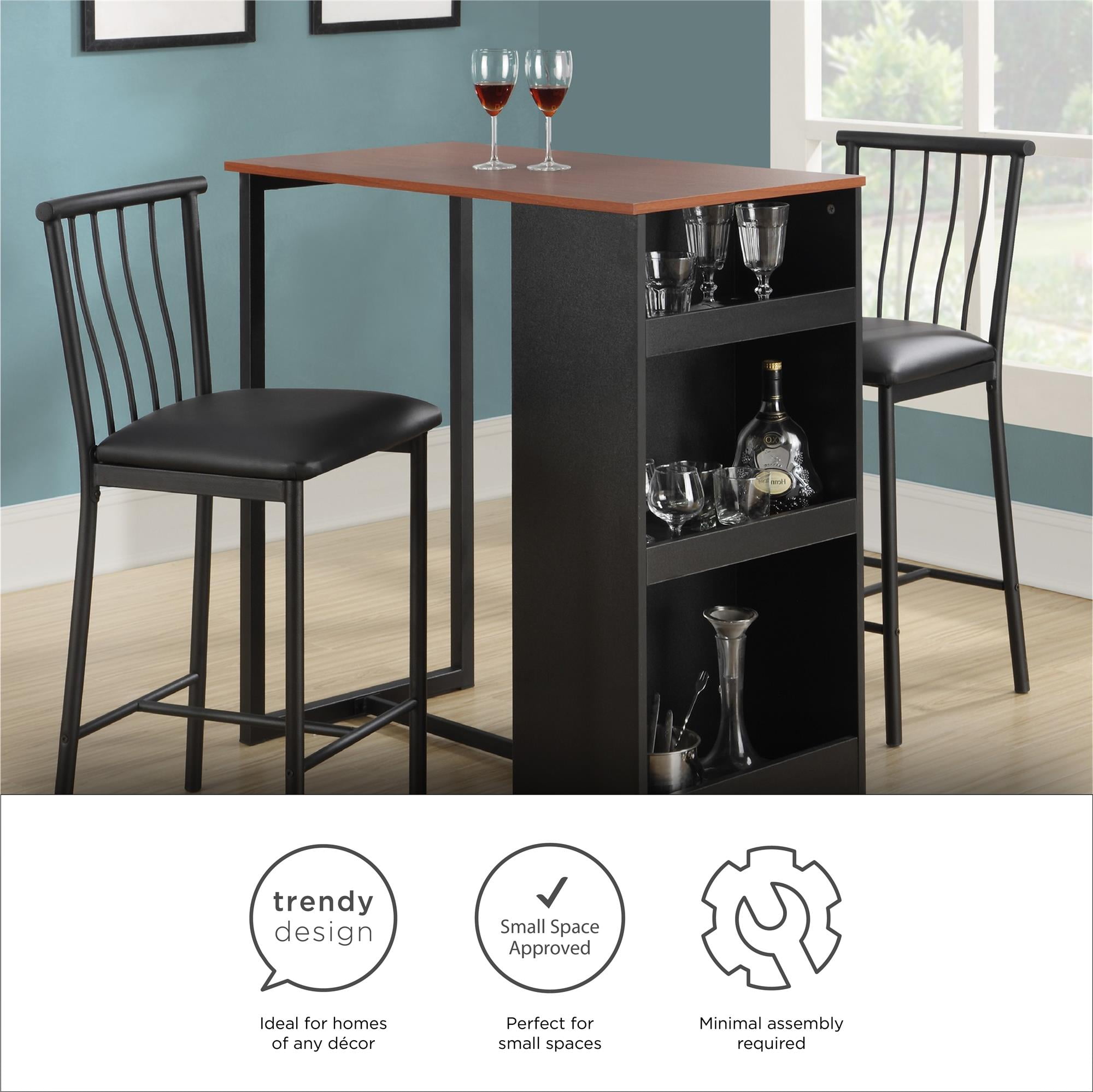 Dorel Living Isla 3 Piece Counter Height Dining Set With Storage Espresso Walmart Com Walmart Com