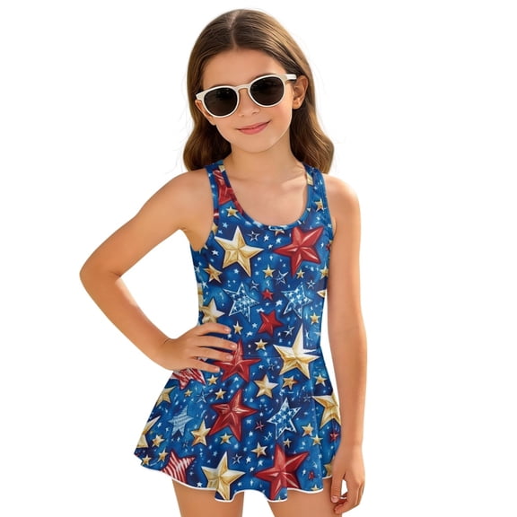 Tutolipy Patriotic Star Pattern Bathing Suit, Skirt Childrens Swimwear for Swimming Summer Size 3-4 Years