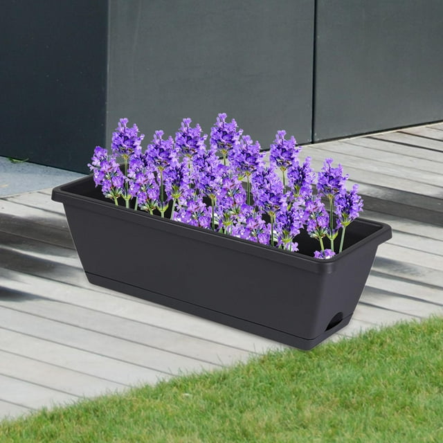 2x jardinera con ventana, maceteros, decoración Rectangular, organizador, maceta para flores, maceta para jardín, plantas de interior y exterior Gris oscuro