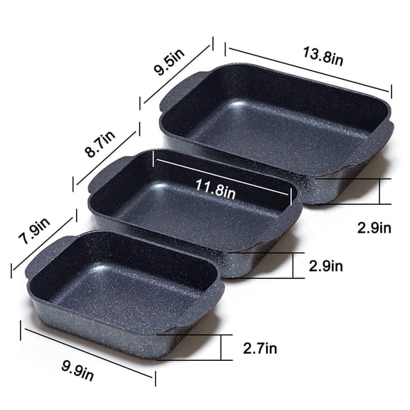 3 Nonstick Roasting Pan Baking Dishes for Lasagna, Casserole and Bread Baking Pan, Large & Deep Lasagna Pan with Handles