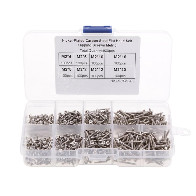 800pcs M2 Kits de Vis Autotaraudeuses à Tête Plate en Carbone