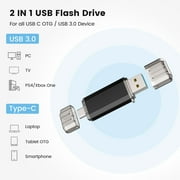 KEXIN Type-C 128G 2-in-1 USB Flash Drive, OTG Memory Photo Stick, Flash Pen Drive for Android / PC / Mac, Black, 2 Pack