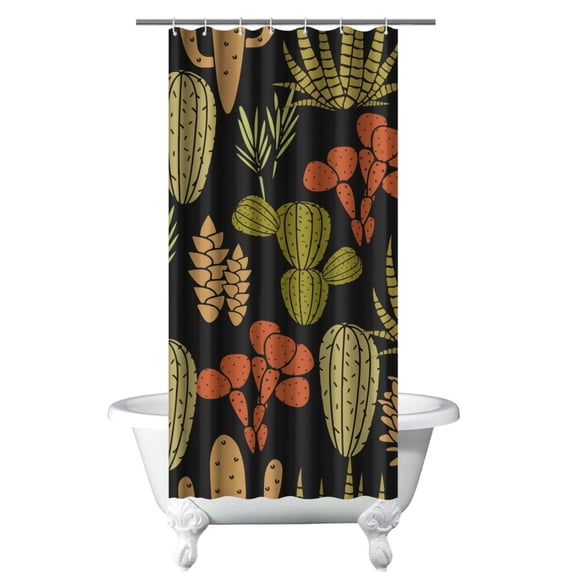 Minimalist Botanical Cactus Shower Curtain 36x72, Southwestern Succulent Pattern, Retro Desert Cactus Art, Quick-Dry Polyester Fiber with Hooks