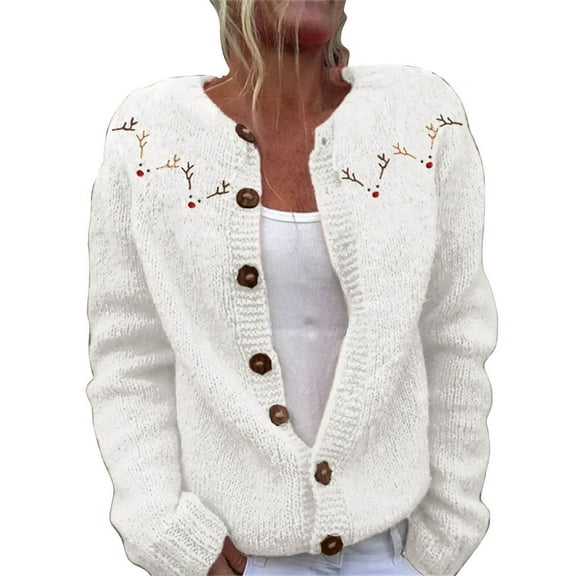 NMMUED Womens Christmas Sweaters Christmas Cardigan for Women's Outerwear Christmas Cardigan Sweaters for Women Soft Sweaters for Women Christmas Gifts for Women Cardigan Sweaters for Women Beige 2 L