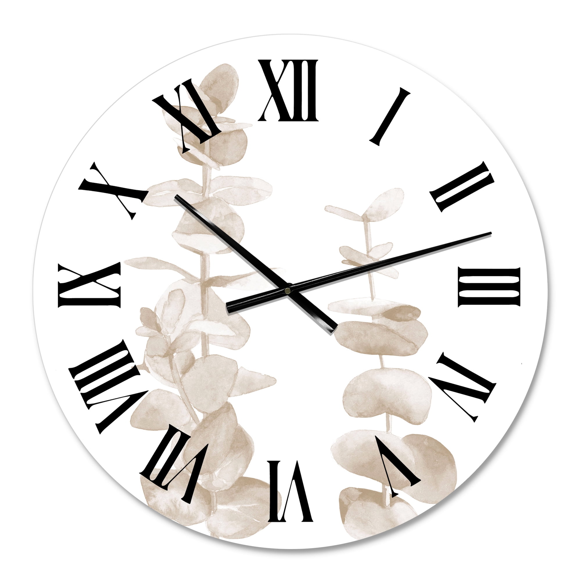 Designart 'Beige Eucalyptus Branches On White' Traditional Wall Clock