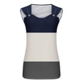 thumbnail image 4 of Tank Tops for Women Splicing Color Summer Fashionable Casual Sleeveless Printed Camisole Metal Round Neck Top Blouse, 4 of 5