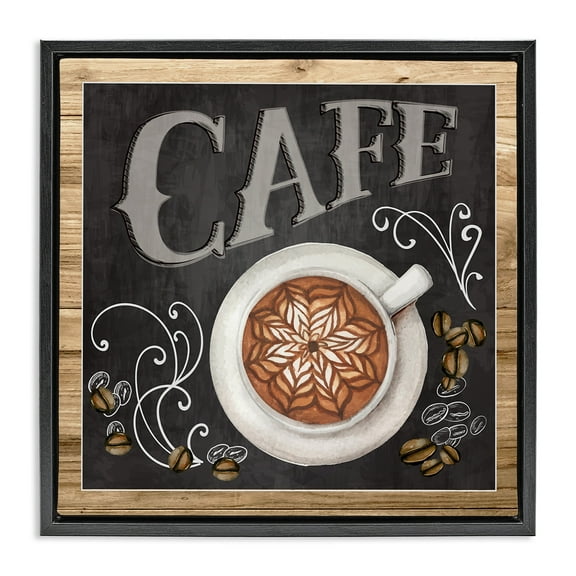 Stupell Industries Chalkboard Style Cafe Sign Food & Beverage Painting Black Floater Framed Canvas Art Print Wall Art, 18 x 18