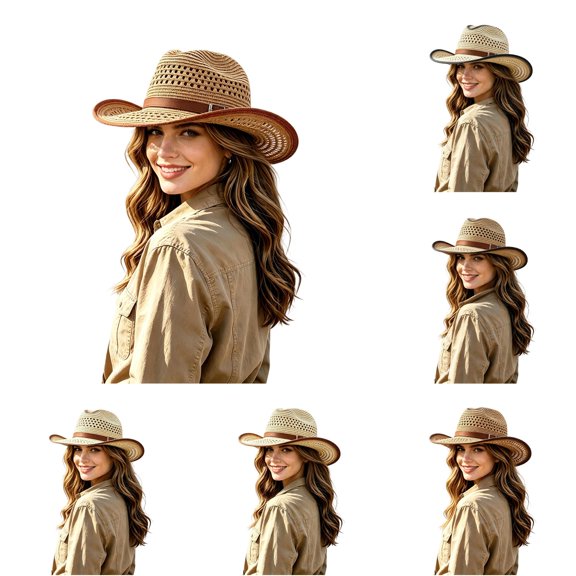 LIUYUNNN Woven Hats for Women Classic Cowboy Hat Western Headwear Outdoor Riding, One Size