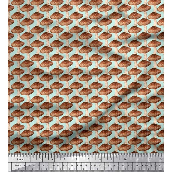 Soimoi Green Velvet Fabric Mushroom Vegetable Printed Fabric 1 Yard 58 Inch Wide