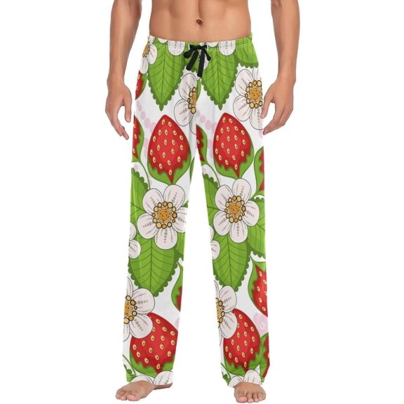 Cute Strawberry and Flowers Ghost Pajama Pants, Men's Lounge Pants Light with Drawstring and Pockets, Christmas New Year Birthday Father's Day Gifts