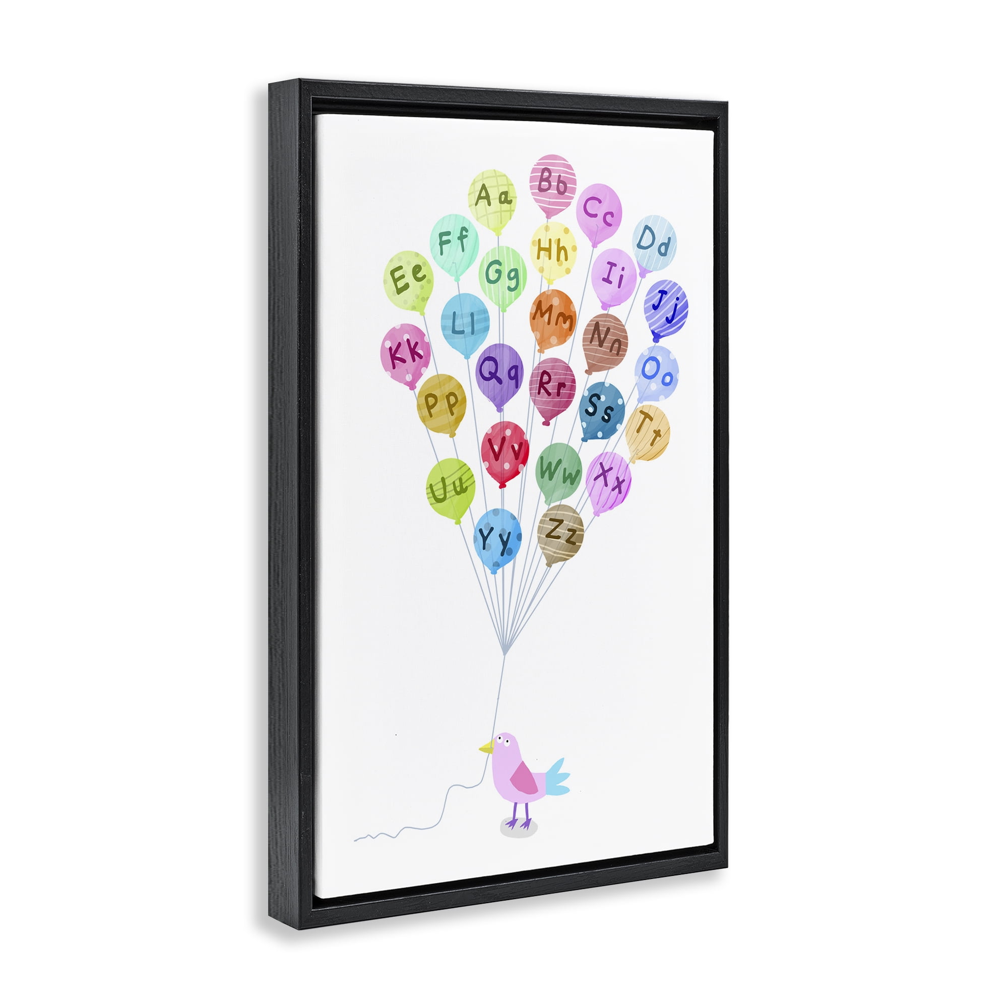 Stupell Industries Bird & Alphabet Balloons Animals & Insects Painting Black Floater Framed Art Print Wall Art, 17 x 25