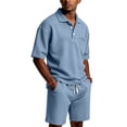 thumbnail image 4 of Men's Waffle Shirt and Shorts Set 2 Piece Outfits Casual Summer Tracksuits Set with Pockets Light Blue 2XL, 4 of 4