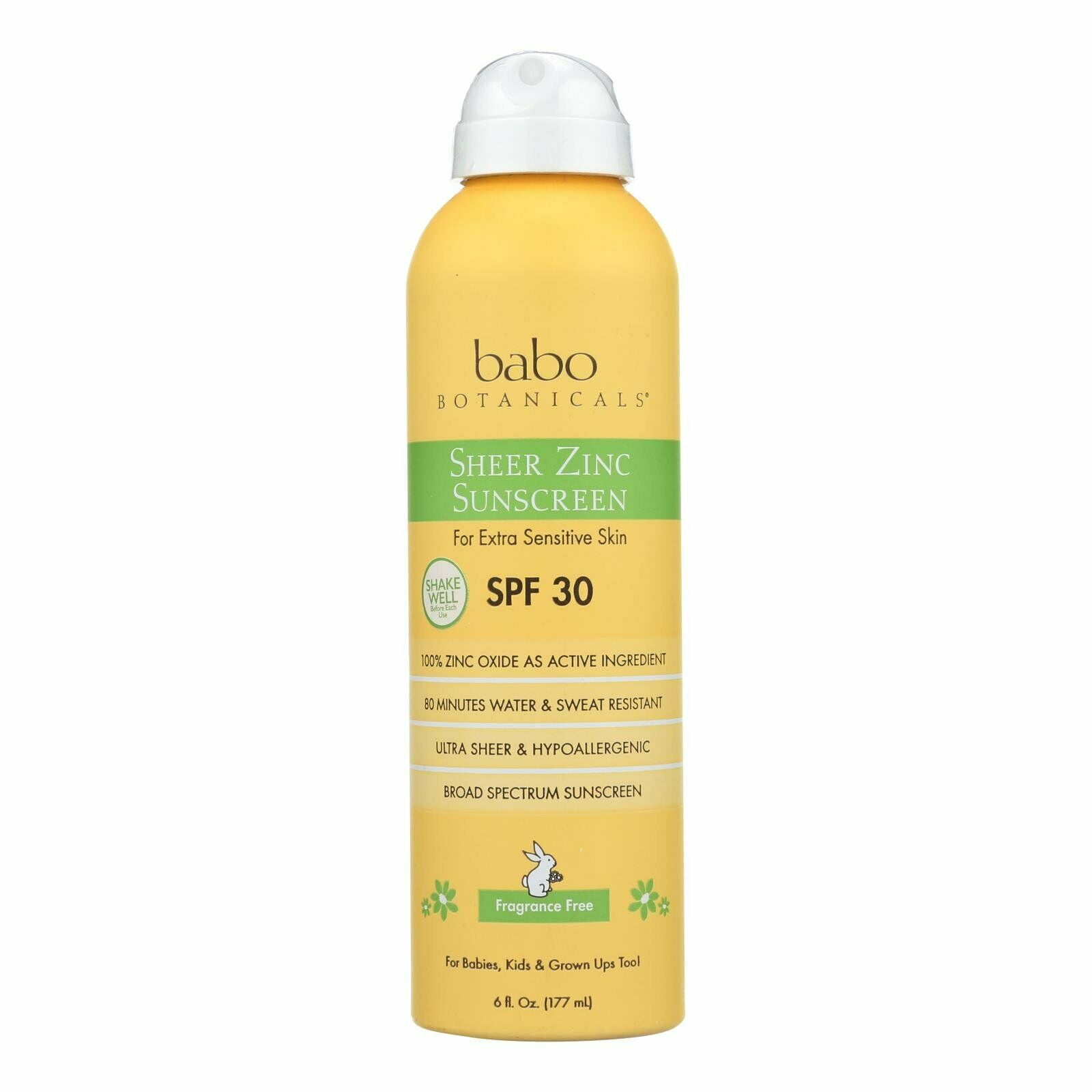 Babo Botanicals Sheer Zinc Sunscreen Spray SPF 30 , 6 oz Spray