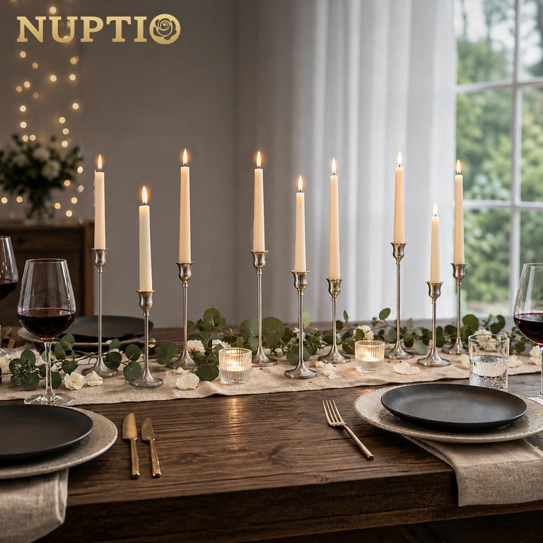 Nuptio Silver Taper Candlestick Holders, Set of 3 photo 2