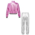 thumbnail image 2 of Alvivi Kids Boy Girl Jazz Hip Hop Dance Costume Shiny Metallic Long Sleeves Bomber Jacket and Pants Set Pink&Silver 12, 2 of 7