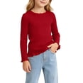 thumbnail image 4 of BLVB Toddler Baby Girls Long Sleeve Ribbed Shirts Stretchy Lettuce Trim Blouses Crew Neck Basic Base Layer Tees Undershirts(Red,14-16 Months), 4 of 5