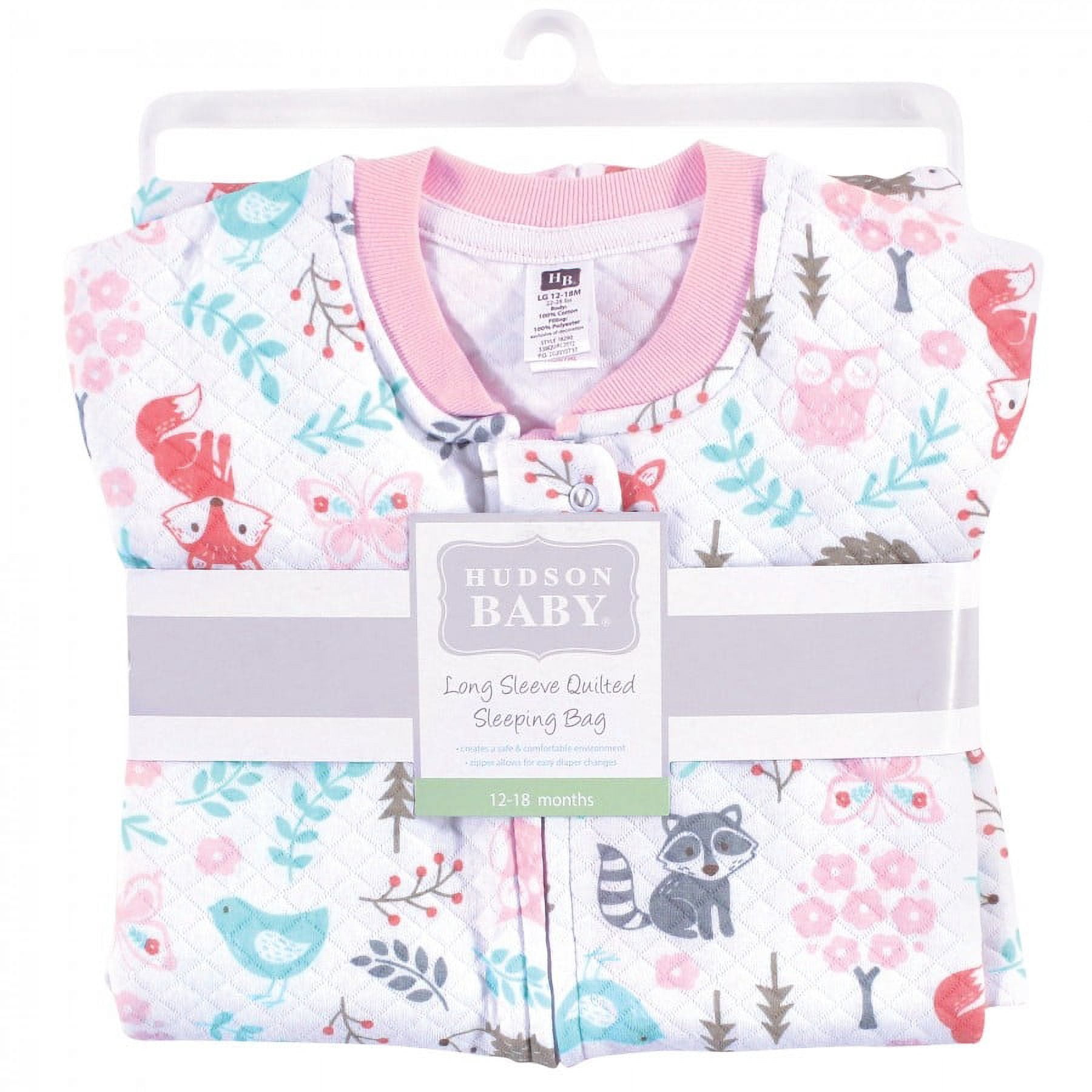 Hudson Baby Infant Girl Premium Quilted Long Sleeve Sleeping Bag and Wearable Blanket, Woodland Fox, 18-24 Months