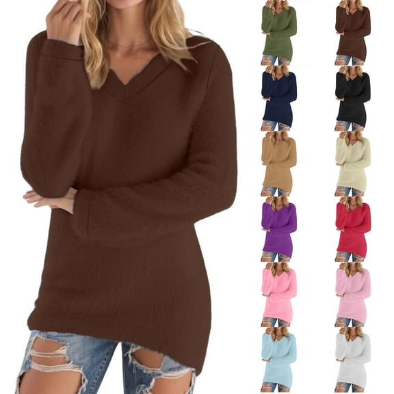 Luvrsol Sweaters for Women Casual Fleece Pullover Cozy Soft Fuzzy Winter Tops, Size 2XS-3XL