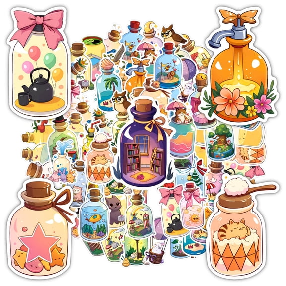 35pcs-50pcs Cute Animal Stickers Nature Bottle Stickers Fantasy Drink Stickers Children Stickers for Notebooks Suitcase Luggage