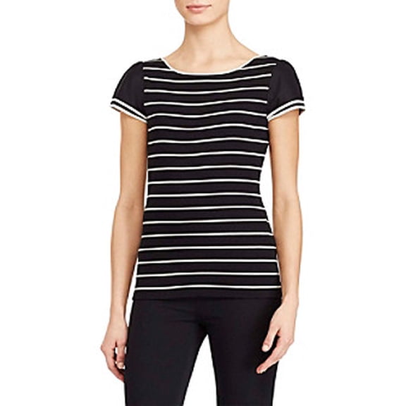 Lauren Ralph Lauren Women's Striped Flutter Sleeve Cotton Tee Shirt-BM-S
