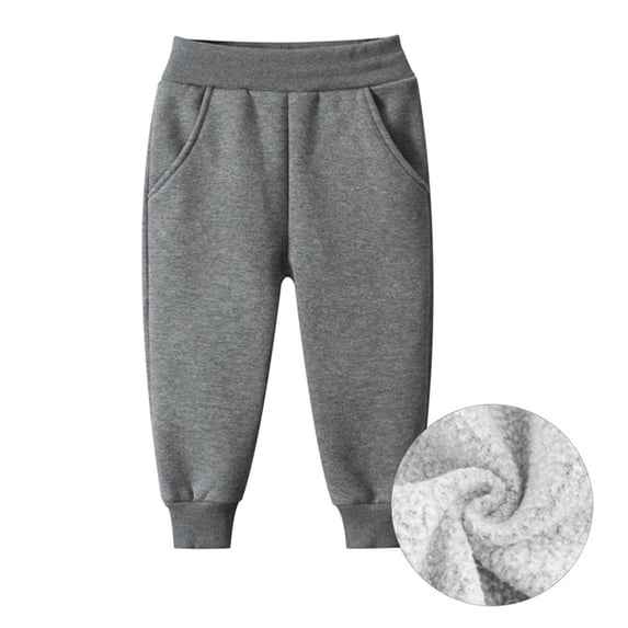 CUZIBR Boys Pants Solid Color Thermal Winter Warm Joggers Casual Sports Trousers For Kids Toddler Comfortable Ankle Length Dailywear,Grey,2-3 Years