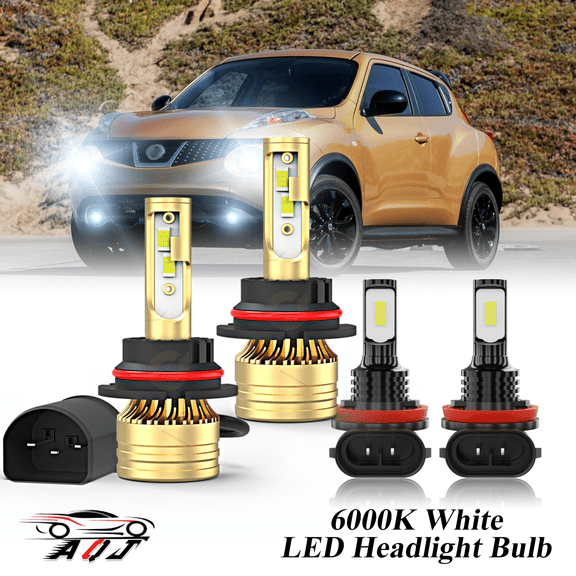 LED Headlight Bulb for Nissan Juke 2011 2012 2013 2014 - 100,000LM Super-Bright 6000K White, High Low Beam   Foglight Bulbs Combo，Plug & Play, Pack of 4