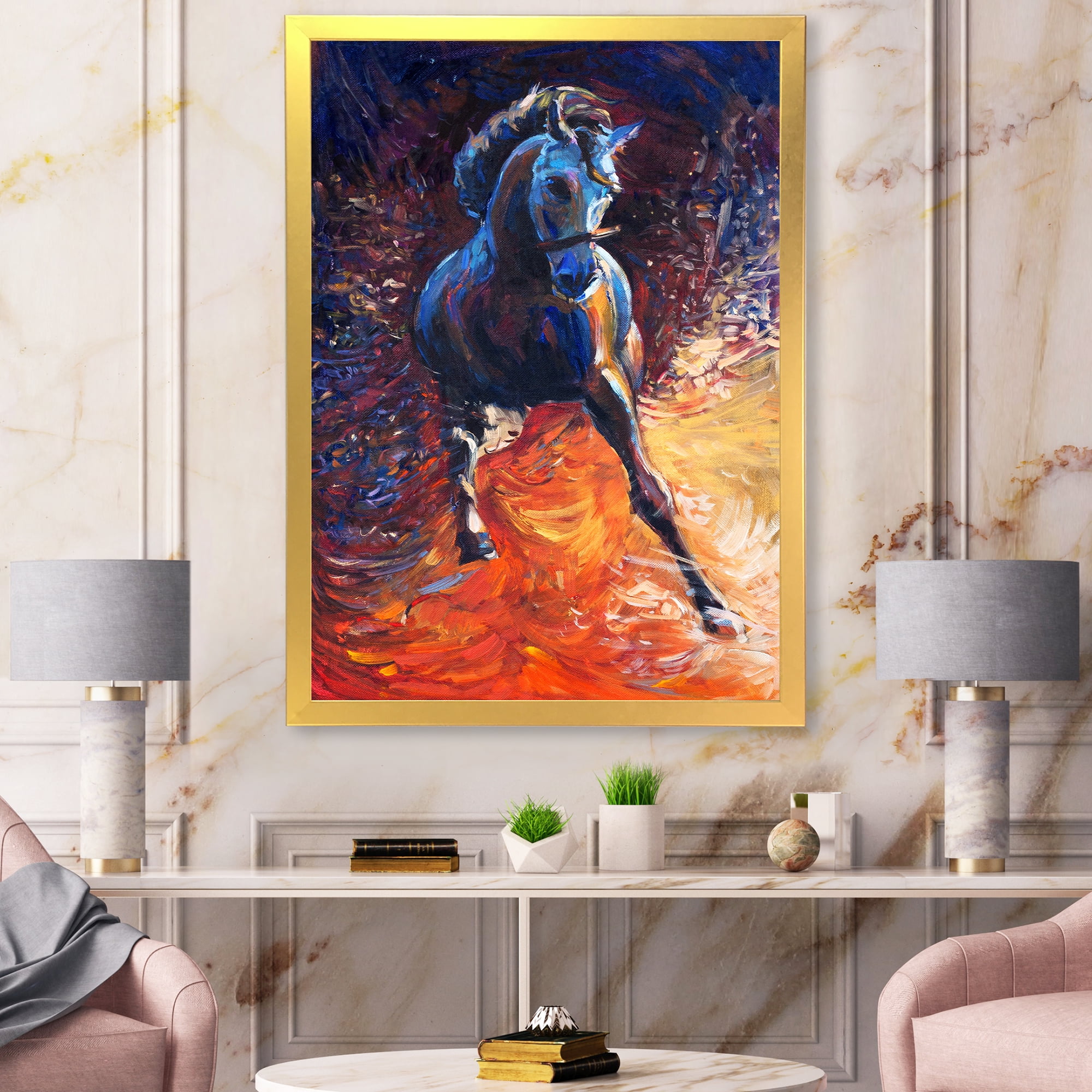 Designart 'Portrait Of A Galoping Blue Horse' Farmhouse Framed Art Print