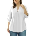 thumbnail image 3 of VERABENDI Women's Plus Size Tops 3/4 Sleeve Shirts Dressy Casual Metal Buckle V-Neck Tunic Blouses,M-4XL, 3 of 11