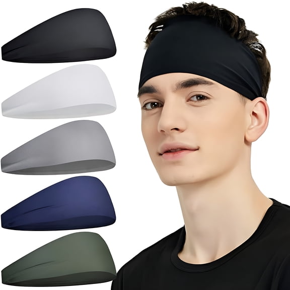 TELOLY Sports Headbands for Men (5 Pack), Moisture Wicking Workout Headband, Sweatband Headbands for Running, Cycling, Football, Yoga, Hairband for Women and Men