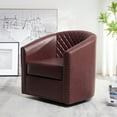 thumbnail image 5 of 29" Wide Tufted Faux Leather Swivel Barrel Chair, PU Leather Modern Upholstered Accent Chairs with Nailhead Trim, Small Armchair for Living Room Bedroom, Red, 5 of 12