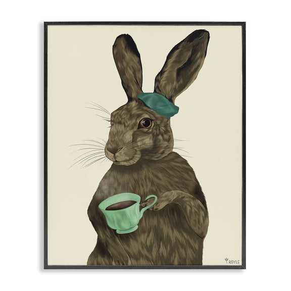 Stupell Industries Eclectic Rabbit & Green Teacup Black Framed Giclee Art, 11 x 14, by Tara Royle