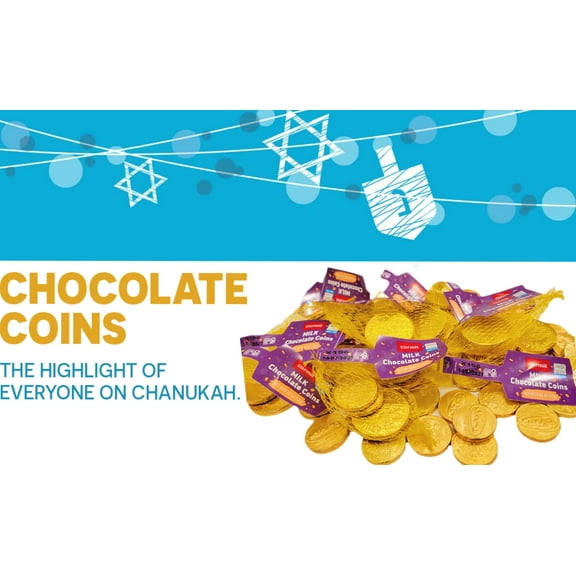 Hanukkah Gelt Chocolate Gold Coins Milk Chocolate 12 Mesh Bags for Hanukkah Parties