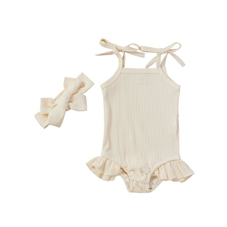 

Infant Baby Girls Summer Outfits Self Tie Strap Ruffle Bodysuit