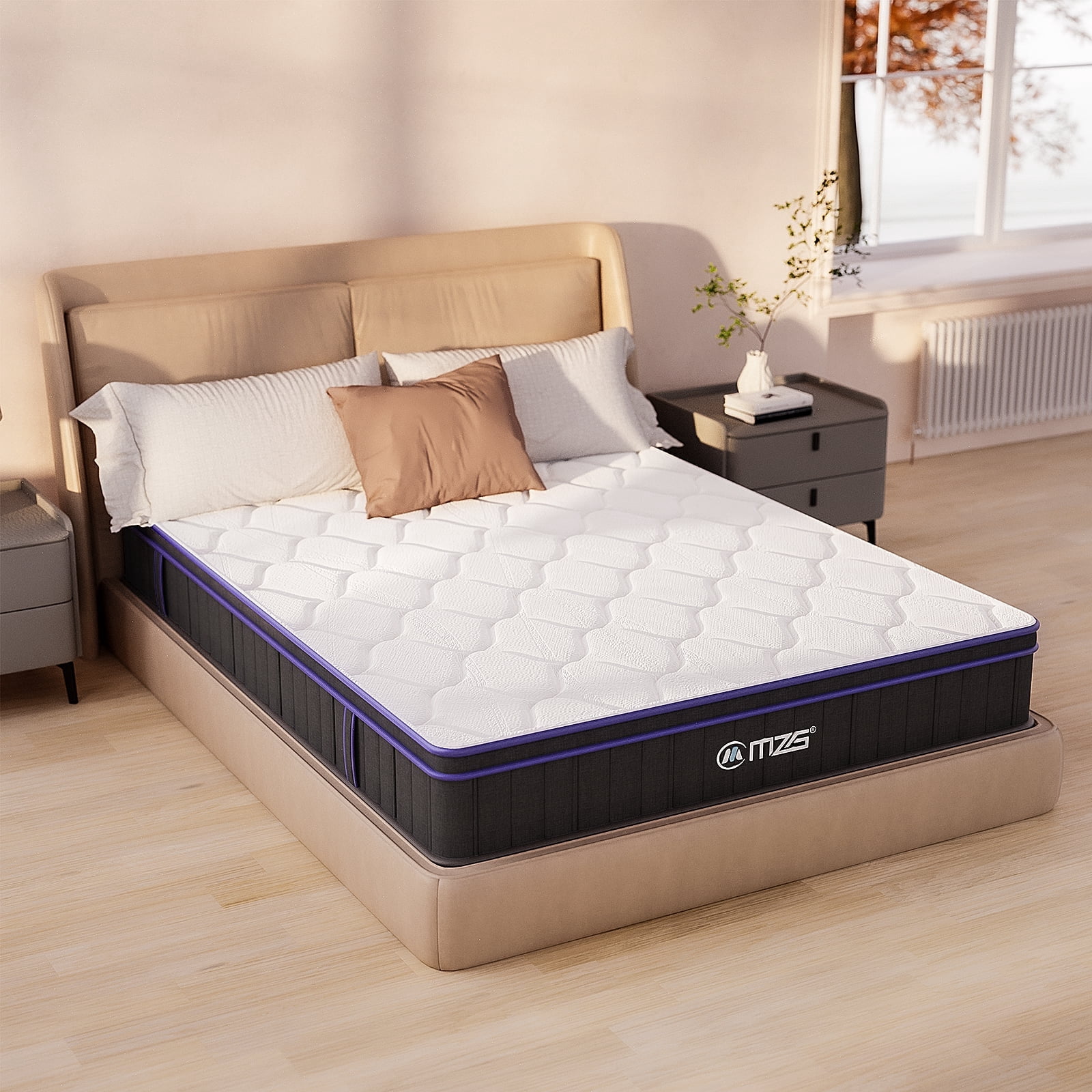 M MZG 10 Inch Queen Size, Hybrid Mattress, Medium Firm, Gel-Infused Memory Foam, Pillow Top, Pocket Coils, Cooling & Breathable, CertiPUR-US Certified, Fiberglass-Free, Mattress in a Box