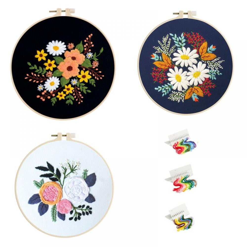 Pengxiaomei 4 Pack Flower Embroidery Kit for Beginners with Pattern and  Instructions, Cross Stitch Kits Include 2 Wooden Embroidery Hoops Color