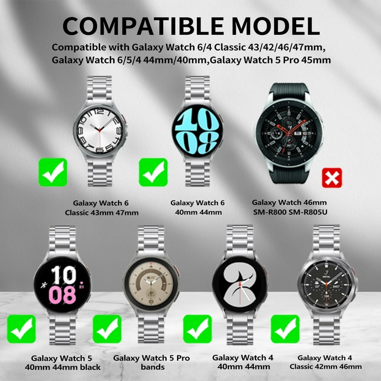 No Gap Galaxy Watch 4/6 Band Classic 47/43/42/46/40/44mm, Gapless Samsung  Galaxy Watch 5 Bands Pro 45mm 40mm 44mm, Solid Metal Stainless Steel  Replacement Business Strap Bands Men Women, Silver 