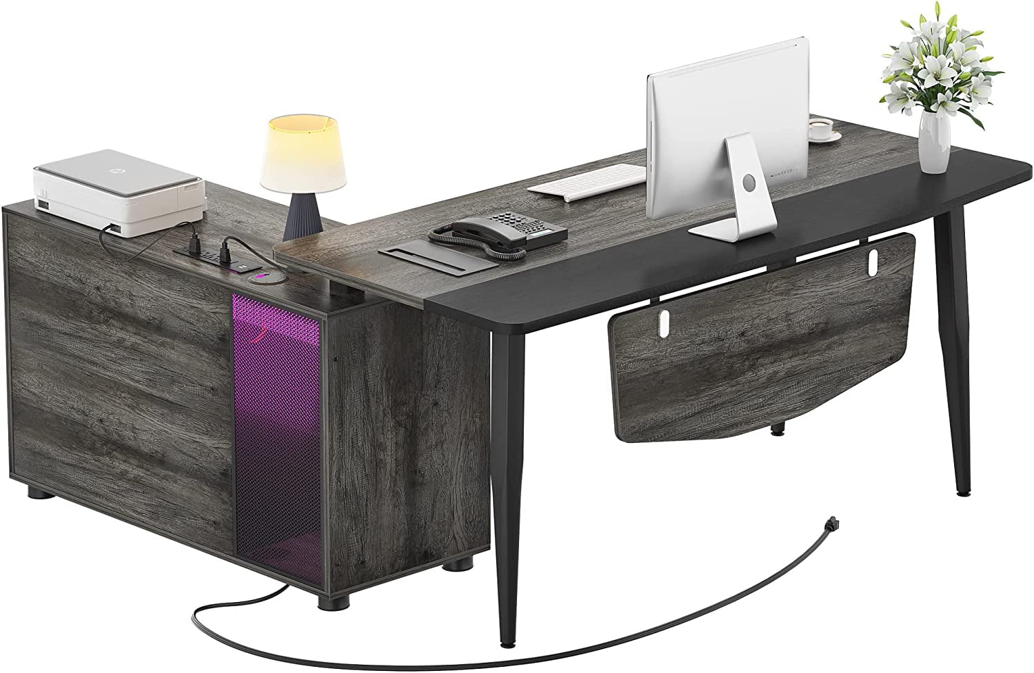 Homieasy L Shaped Desk with USB Charging Port and LED Light, 55 Inch